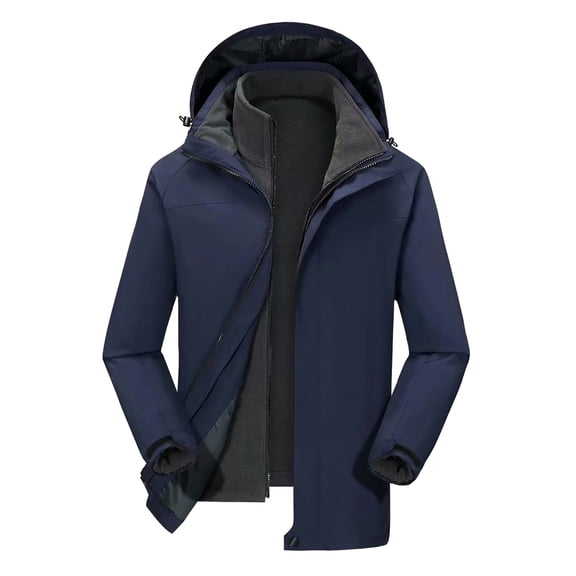 Mountain Ski Jacket Waterproof Fleece Liner Snow Coat Warm Winter Windproof Hooded Raincoat Women And Men's Three In Detachable Outdoor Mountaineering Suit And Ski Suit Navy XXXXL