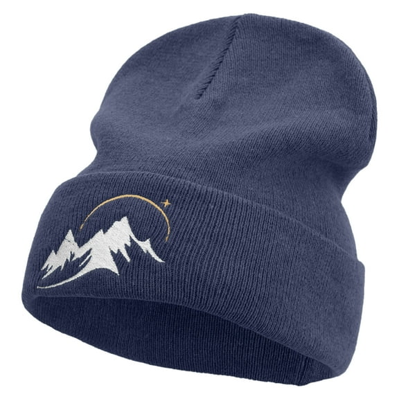 Mountain Skyline Embroidered Big Size Superior Cotton Long Knitting Beanie - Navy XL-3XL