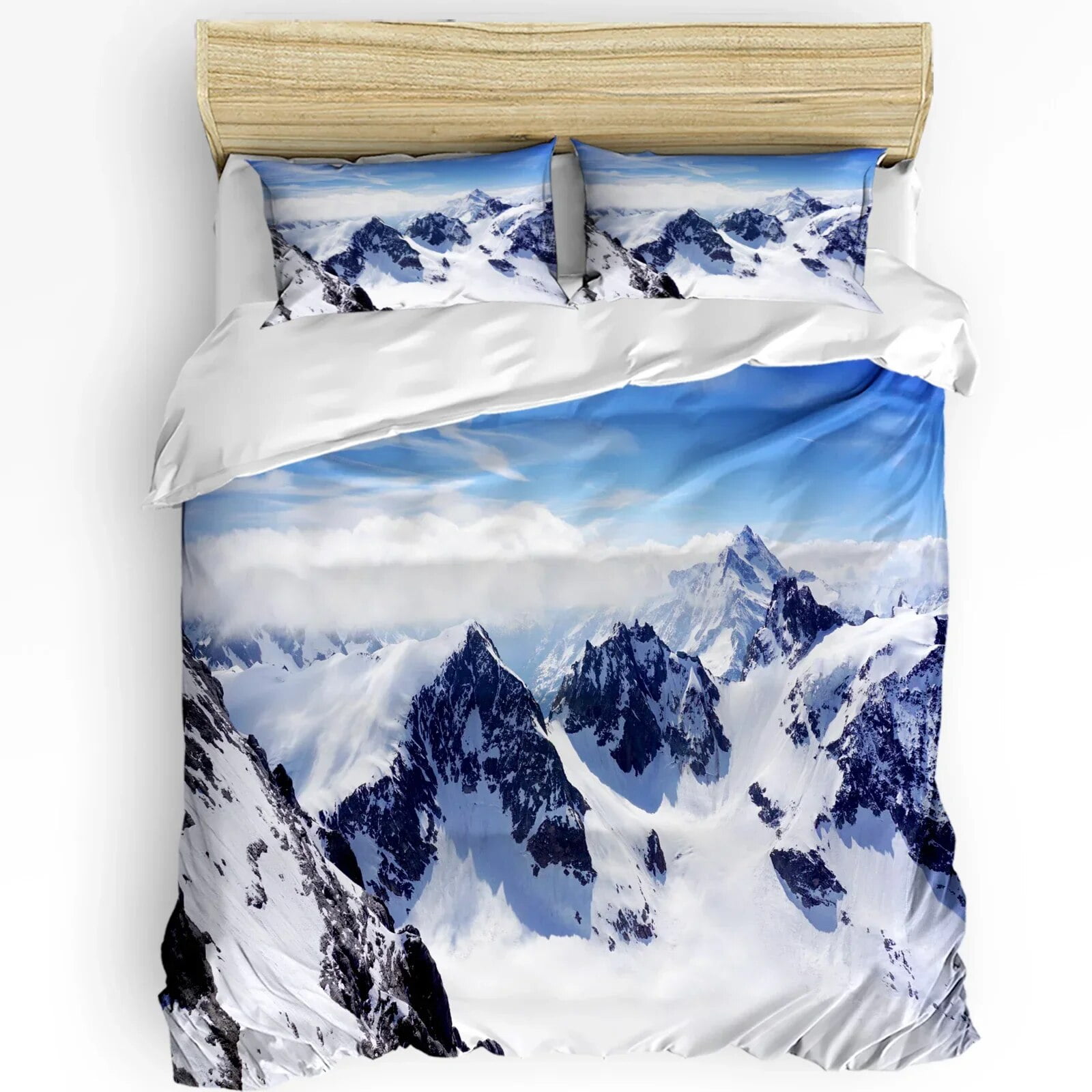 Mountain Snow Wolf Tree Duvet Cover Bed Bedding Set For Double Home ...