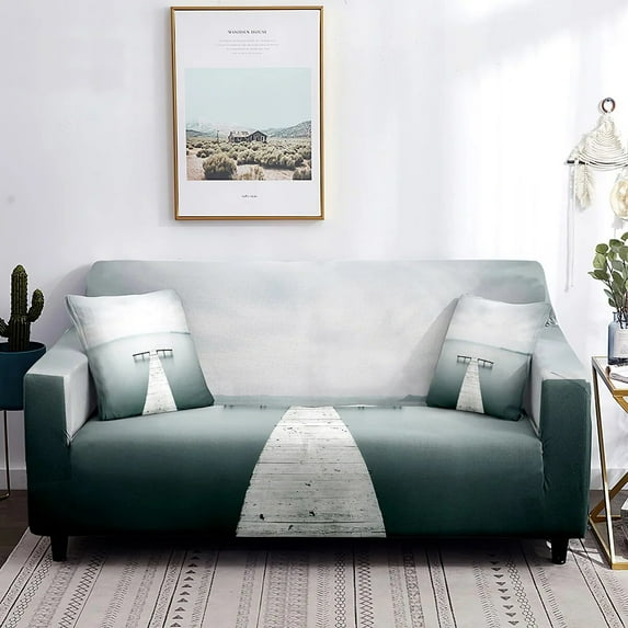 Mountain Sofa Cover for Cushion Couch Stretch Slipcover River Reflection Non Slip Washable Furniture Protector for Living Room