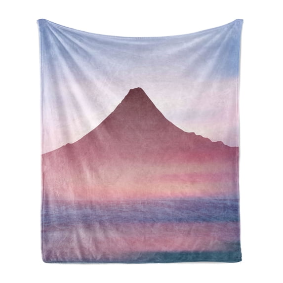 Mountain Soft Flannel Fleece Blanket, Abstract Illustration of Hill and Sandy Beach Ocean Scenery Nature Sky Summer Sea, Cozy Plush for Indoor and Outdoor Use, 50" x 60", Multicolor, by Ambesonne