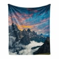 thumbnail image 1 of Mountain Soft Flannel Fleece Blanket, Alpine Scenery Foggy Italian Natural Park Vivid Sky Above Clouds Photography, Cozy Plush for Indoor and Outdoor Use, 70" x 90", Black White Blue, by Ambesonne, 1 of 6
