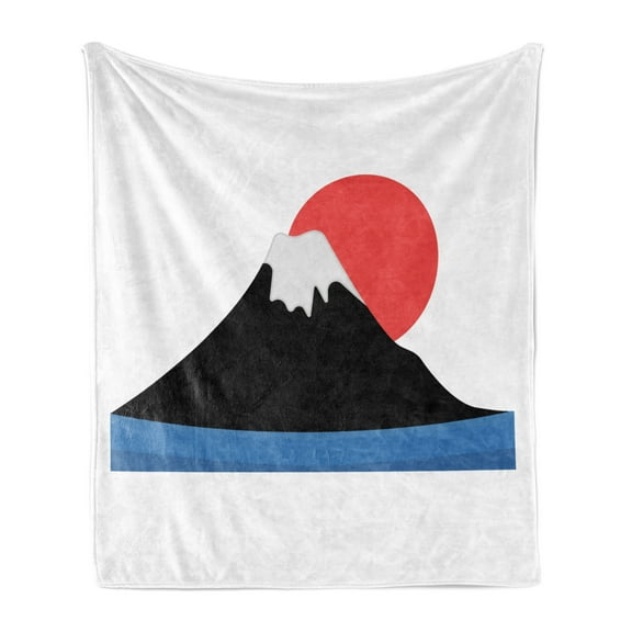 Mountain Soft Flannel Fleece Blanket, Simplistic Illustration of Japan Mountain Print on a Plain Background, Cozy Plush for Indoor and Outdoor Use, 50" x 60", Charcoal Grey Vermilion, by Ambesonne