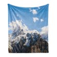 thumbnail image 1 of Mountain Soft Flannel Fleece Blanket, Snowy Mountain Scenery in the Summertime Cloudy Sky Natural Beauty Pattern, Cozy Plush for Indoor and Outdoor Use, 50" x 70", White Blue Brown, by Ambesonne, 1 of 5