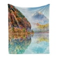 thumbnail image 1 of Mountain Soft Flannel Fleece Throw Blanket, Autumn Time Photo of Mountain Hill and Surroundings Forest Region Foggy Climate, Cozy Plush for Indoor and Outdoor Use, 50" x 60", Multicolor, by Ambesonne, 1 of 5
