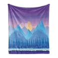 thumbnail image 1 of Mountain Soft Flannel Fleece Throw Blanket, Cartoon Woodland Landscape with Fir Trees at Sunset Kids Fairytale, Cozy Plush for Indoor and Outdoor Use, 70" x 90", Purple Blue and Yellow, by Ambesonne, 1 of 6