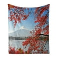 thumbnail image 1 of Mountain Soft Flannel Fleece Throw Blanket, Far Away View of a Mountainous Area in Autumn, Cozy Plush for Indoor and Outdoor Use, 50" x 70", Vermilion Pale Sky Blue, by Ambesonne, 1 of 5