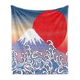 thumbnail image 1 of Mountain Soft Flannel Fleece Throw Blanket, Japanese Abstract Ornament with Wave off Kanagawa Hokusai Illustration, Cozy Plush for Indoor and Outdoor Use, 70" x 90", Multicolor, by Ambesonne, 1 of 6