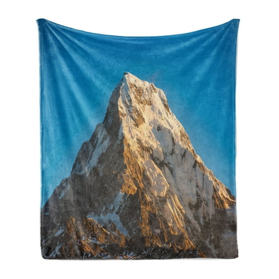 Mountain Soft Flannel Fleece Throw Blanket, Panoramic Himalayas in Nepal Freezing Cold Terrain Tibetian Nature Adventure, Cozy Plush for Indoor and Outdoor Use, 70" x 90", Blue Brown, by Ambesonne