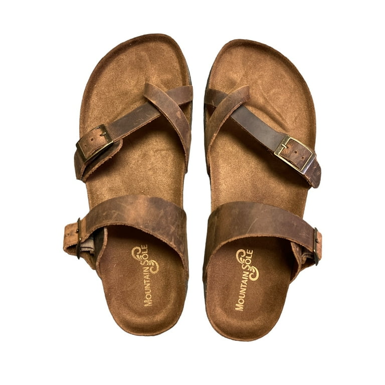 Ladies mountain sole leather strap sandals discount