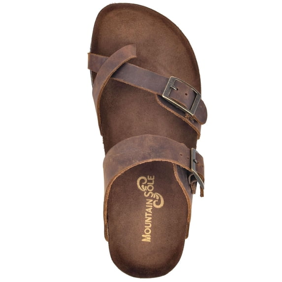 Mountain Sole Women's Birk Style Slip On Leather Sandals, Adj Buckle (Brown, 11)
