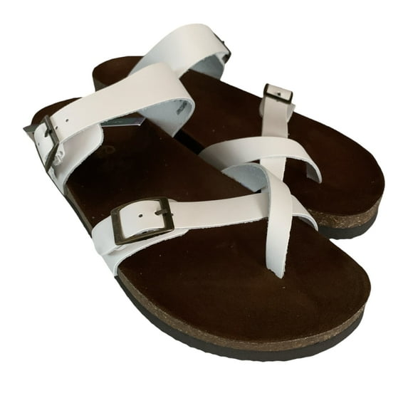 Mountain Sole Women's Easy Slip-On Two Loop Design Leather Sandals (White, 11)