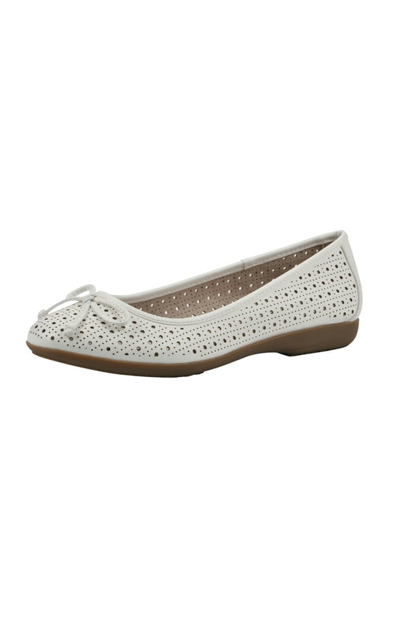 Women's Perforated Ballet Flats with Bow and Comfort Insole, Wide Width Available