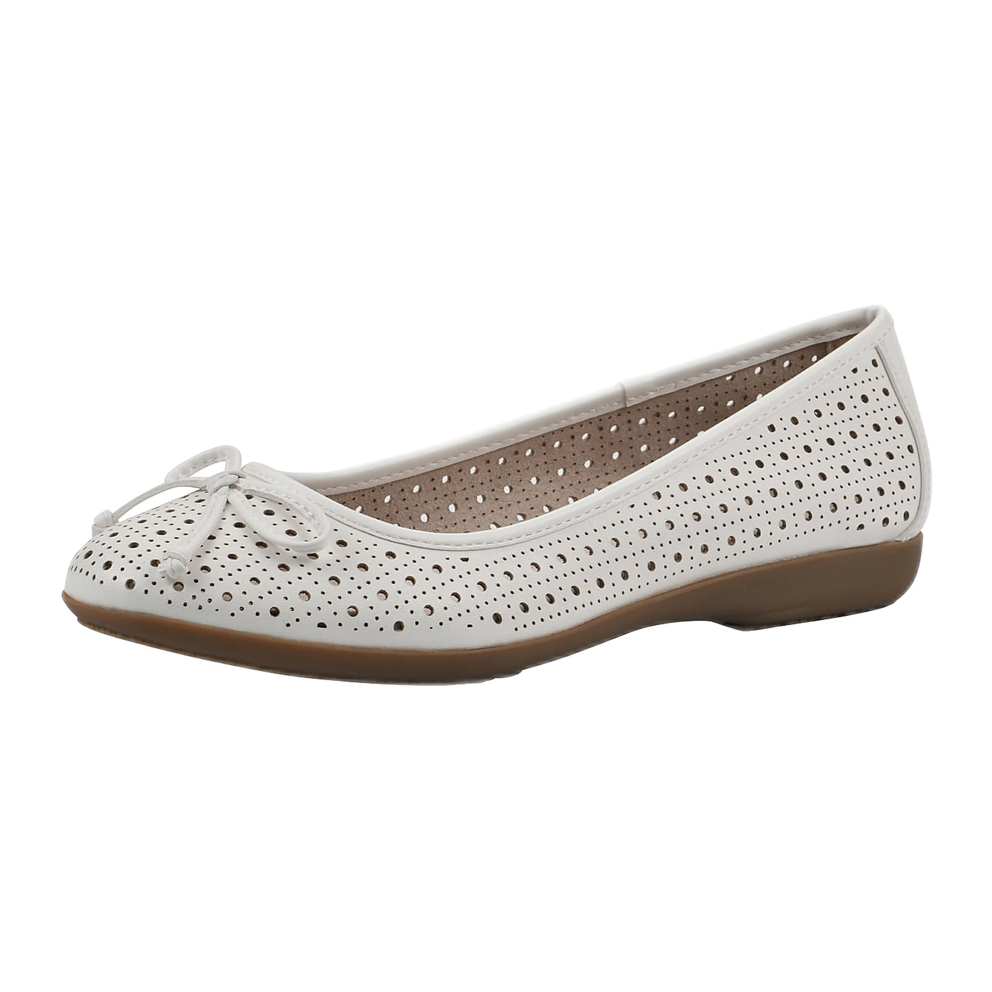 Mountain Sole Women's Perforated Ballet Flats with Bow and Comfort Insole, Wide Width Available