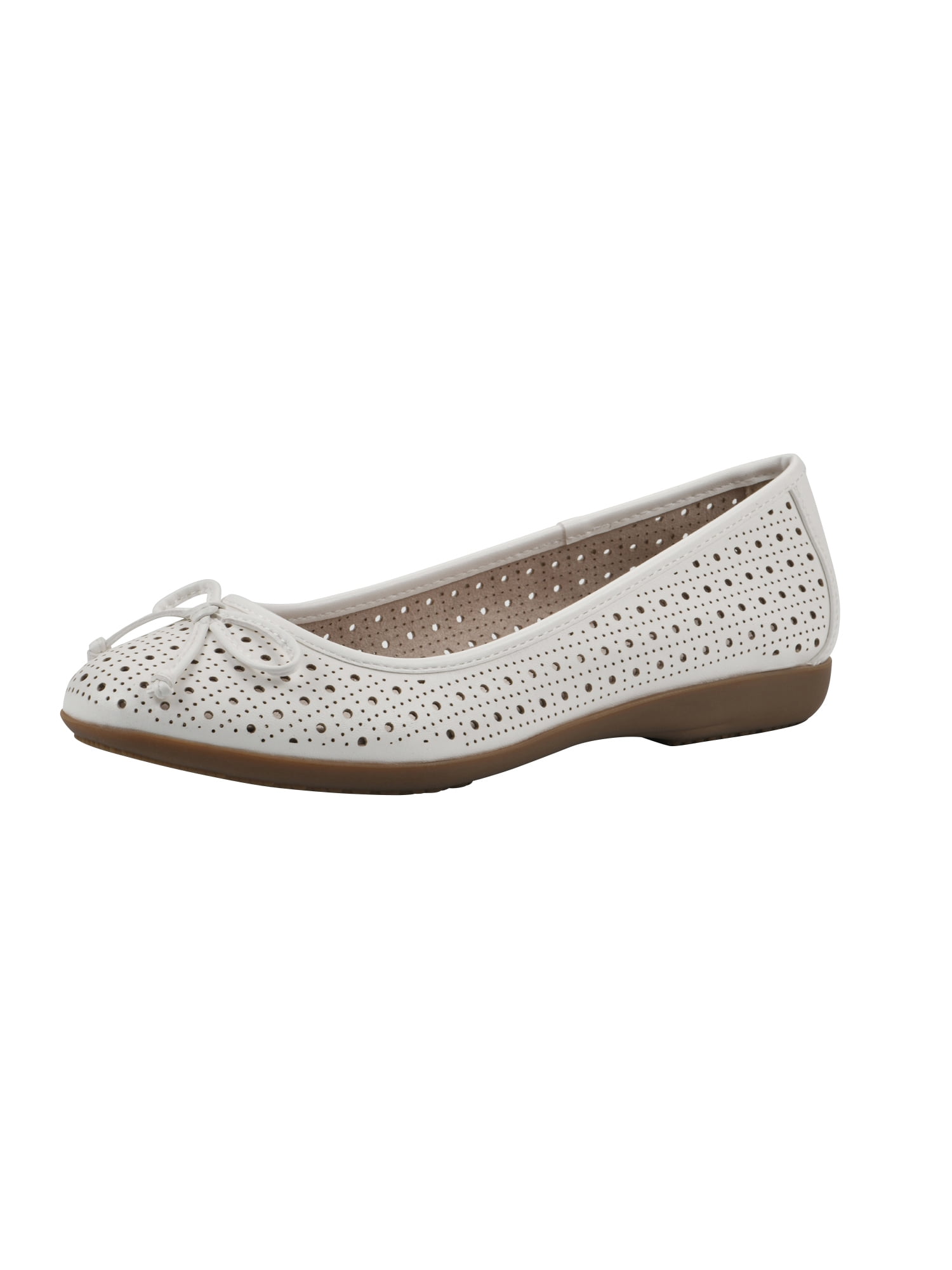 Mountain Sole Women's Perforated Ballet Flats with Bow and Comfort Insole, Wide Width Available