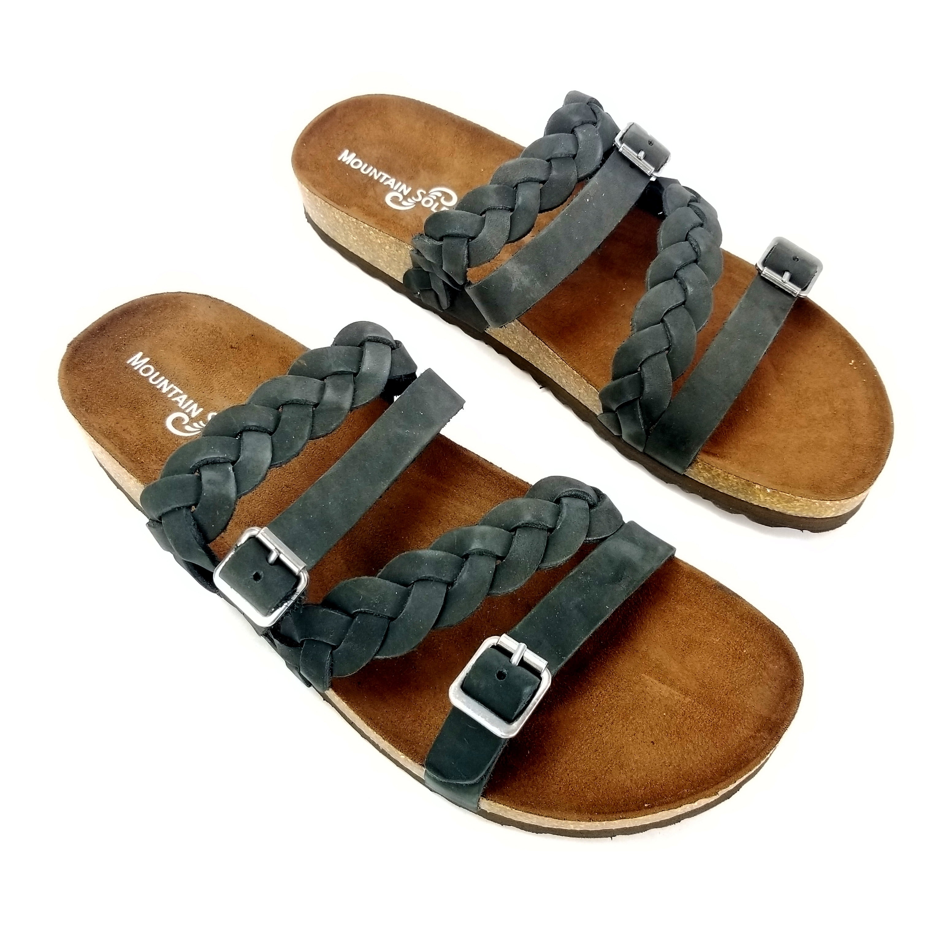 Mountain Sole, Womens Hanley Multi Strap Footbed Sandals, Color Black