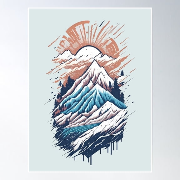 Mountain Splash Illustration Graphic Poster Wall Art, Modern Wall Decor, 16x24 UNFRAMED