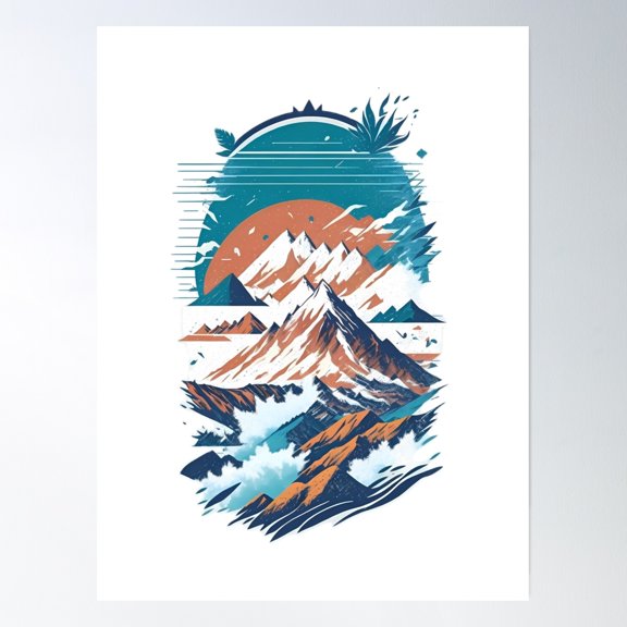 Mountain Splash Retro Illustration Poster Wall Art, Modern Wall Decor, 8x12 UNFRAMED