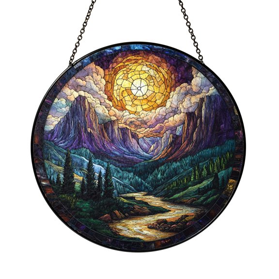 Mountain Storm Landscape Stained Glass Suncatcher – Window Decor