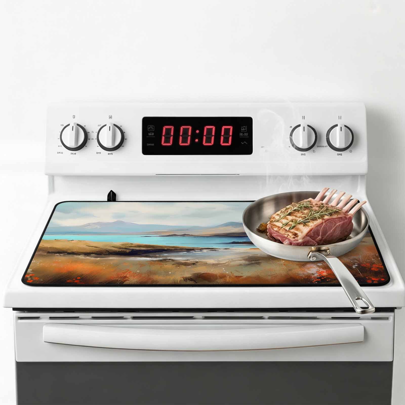 Mountain Stove Top Cover for Electric Stove, Heat-proof & Non Slip Glass Top Stove Cover Protector, Modern Landscape Oil Painting Abstract Art Kitchen Flat Cooktop Rubber Mat 24x21 Inches