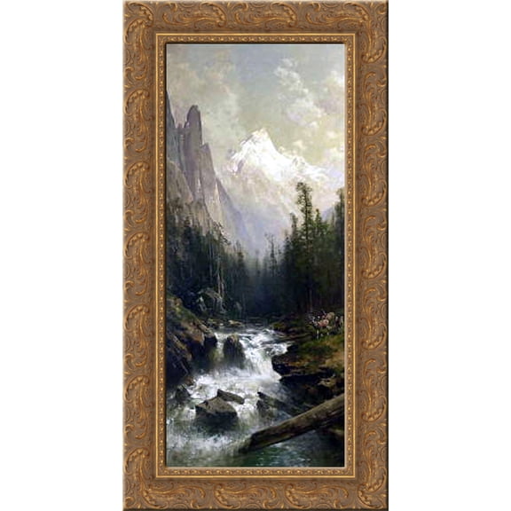 Mountain Stream 24x12 Gold Ornate Wood Framed Canvas Art by Thomas Hill