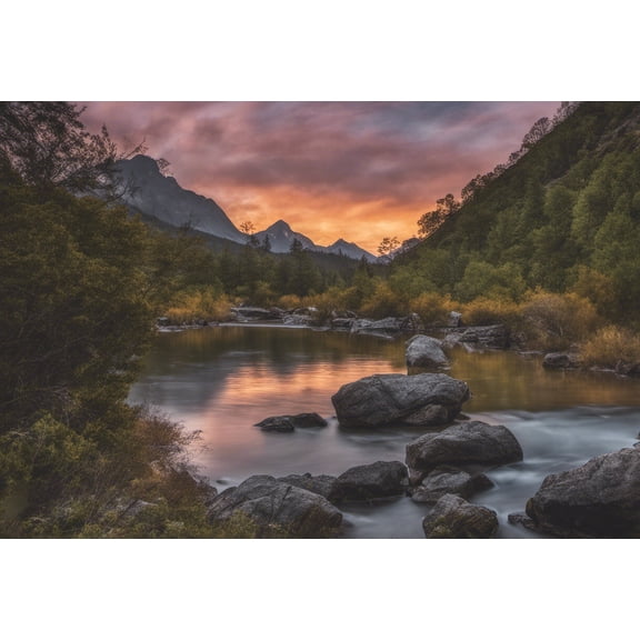 Mountain Stream at Sunset Photograph - 12" x 18" Art Print Wall Decor