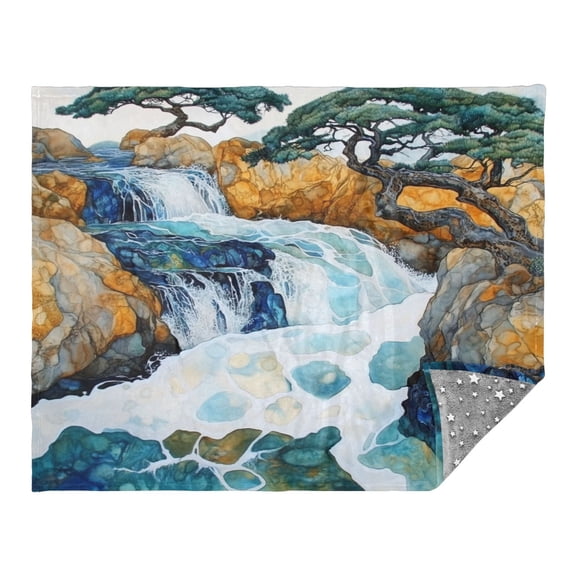Mountain Streams Camping Blankets Bed Throws and Cozy Travel Blanket Fluorescence 70x55in Double Sided