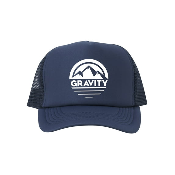 Mountain Stripe Logo Adjustable Mesh Trucker Hat - White - Navy