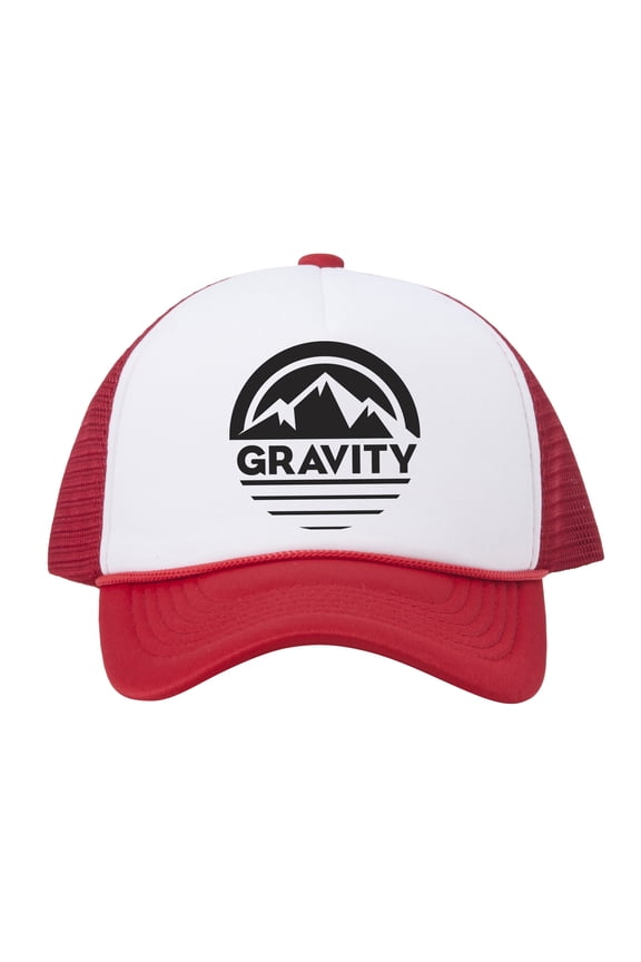 Mountain Stripe Logo Adjustable Mesh Trucker Hat w/ Rope Brim - Black - Red/White