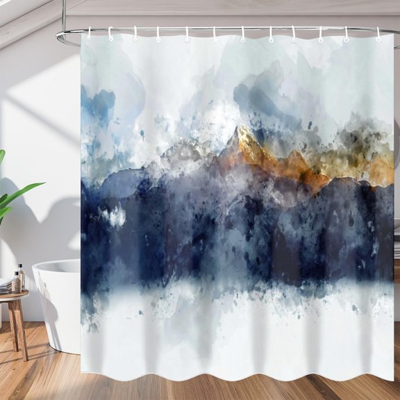 Mountain Style Shower Curtain for Bathroom Shower Curtain Set with 12 Hooks Waterproof Fabric Bath Curtain for Bathtub Restroom Decor, 72 X 72 in