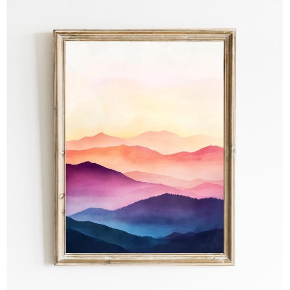 Mountain Sunset Abstract Mountain Wall Art Poster Contemporary Sunset Wall Decor Poster Minimalist Landscape Print Poster Sunset Colors Poster E567, Unframed Poster Size 12x18 F03.1.18l283