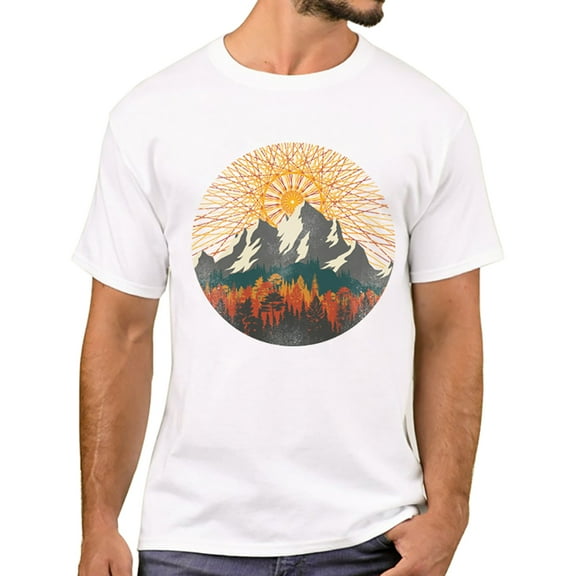 Mountain Sunset Brushstrokes Men T-Shirt African Safari Sunset T Shirts Short Sleeve Tshirts Geometric Harajuku Tee