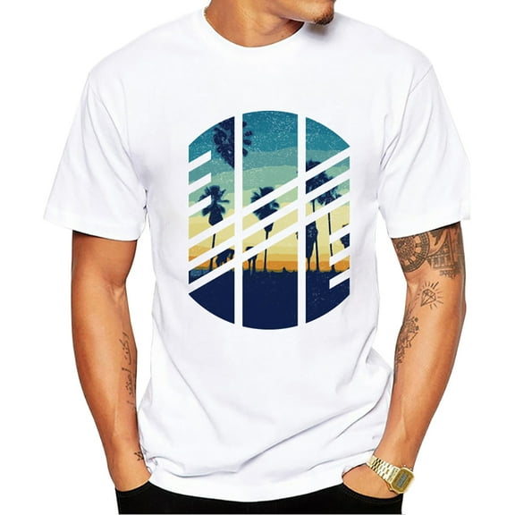 Mountain Sunset Brushstrokes Men T-Shirt African Safari Sunset T Shirts Short Sleeve Tshirts Geometric Harajuku Tee