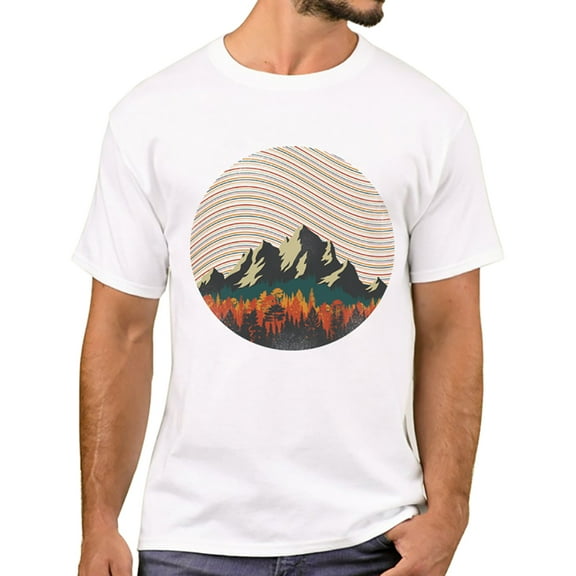 Mountain Sunset Brushstrokes Men T-Shirt African Safari Sunset T Shirts Short Sleeve Tshirts Geometric Harajuku Tee