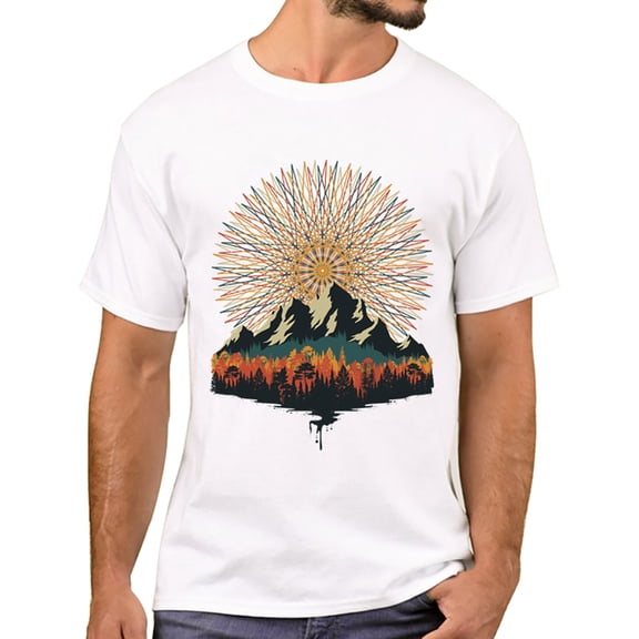 Mountain Sunset Brushstrokes Men T-Shirt African Safari Sunset T Shirts Short Sleeve Tshirts Geometric Harajuku Tee