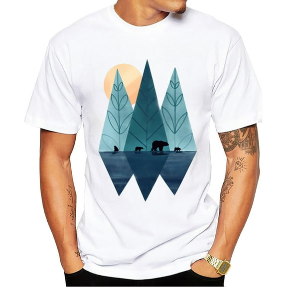 Mountain Sunset Brushstrokes Men T-Shirt African Safari Sunset T Shirts Short Sleeve Tshirts Geometric Harajuku Tee