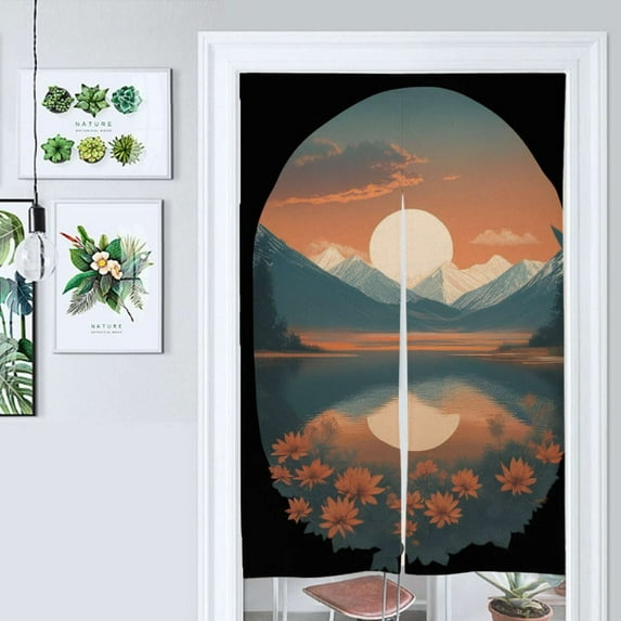 Mountain Sunset Floral Frame Door Curtain Nordic Living Room DoorCurtain Porch Partition Curtain Kitchen Rative Half Curtain