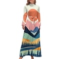 thumbnail image 1 of Mountain Sunset Forest Art Women's Long Dress Long Sleeves Dress Vintage Dresses Party Maxi Dress High Waist Dress, 1 of 4
