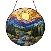 Mountain Sunset Sunrise Glass Suncatcher Window Hanging Scenic Nature Home Decor Gift for Hikers Campers