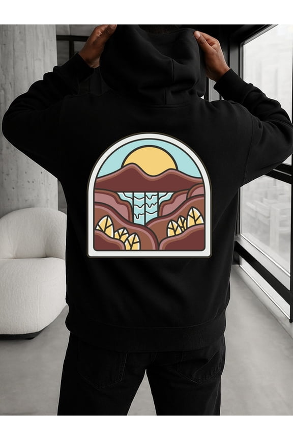 Mountain Sunset hoodies Camping mens sweater hoodie black Casual Classic Design Pullover Hooded Sweatshirt Streetwear For Winter Fall, As Gift casual beer guys Casual Unisex hoodie