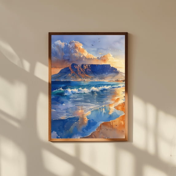 Mountain Table Watercolor Cape Town Landscape Art Poster , Poster Print ...