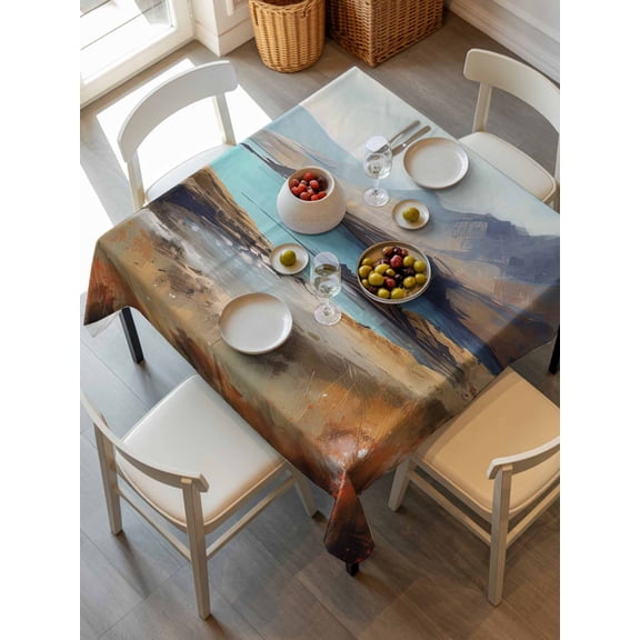 Mountain Tablecloth Square Table Cloth 54x54,Waterproof Outdoor Table Cloth Covers Decorative Table Protector,Modern Landscape Oil Painting Abstract Art Washable Table Cover for Kitchen Dinning Party