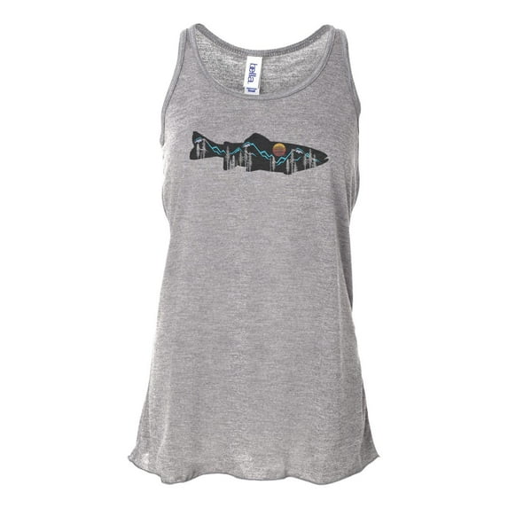 "Mountain Tank Top, Mountain Trout, Fishing Tank, Fly Fishing Racerback, Soft Bella Canvas, Sublimation, Women's Fishing Shirt, Mountain Girl, Athletic Grey, SMALL"