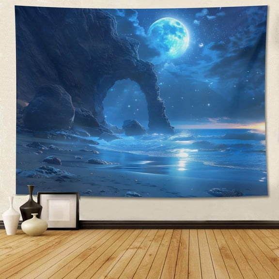 Mountain Tapestry Wall Hanging Aesthetic Nature Tapestries Moonlight Beach Tapestry 60x90 Inch Nature Landscape Watercolor Tapestries for Bedroom Living Room Backdrop