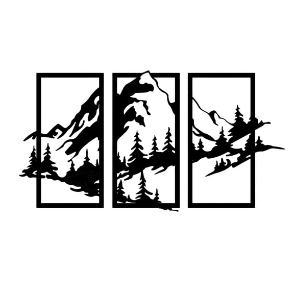 Mountain Themed Metal Wall Decor | 47'' x 29'' x 0,05'' Dimensions 2 Piece Mountain Landscape Themed Wall Decos | Home and Office Decor Bedroom Living Room Wall Art (47''W x 29''H, Black)