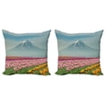 thumbnail image 1 of Mountain Throw Pillow Cushion Cover Pack of 2, Japanese Tulips with a Mountain Silhouette Foggy Weather Historical Heritage, Zippered Double-Side Digital Print, 4 Sizes, Multicolor, by Ambesonne, 1 of 2