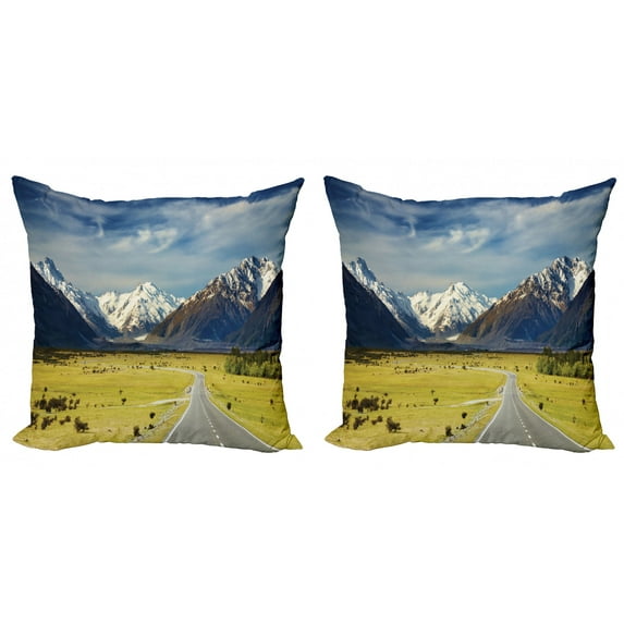 Ambesonne Scenery Throw Pillow Cover 2 Pack, Snowy Mountains Alps, 20", Navy Blue White Olive