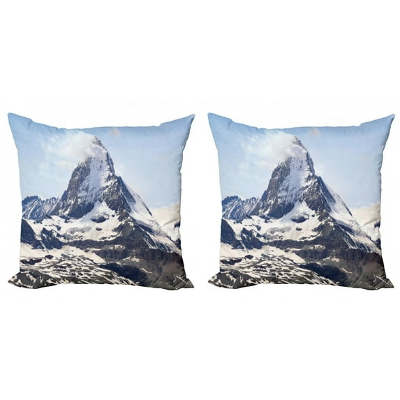 Ambesonne Nature Throw Pillow Cover 2 Pack, Glacier Summit Scenery, 16", Blue White Black
