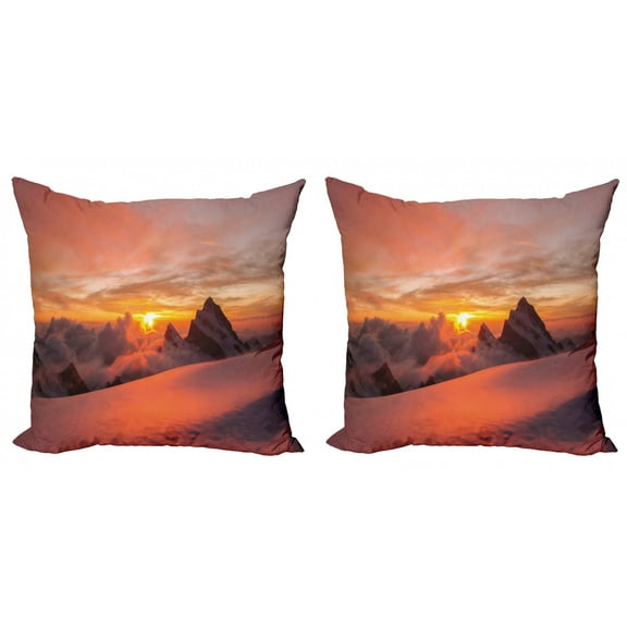 Ambesonne Nature Throw Pillow Cover 2 Pack, Sunrise in Swiss Alps, 24", White and Yellow