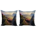 thumbnail image 1 of Ambesonne Mountain Throw Pillow Cover 2 Pack, Sunrise Rhodonderons, 18", Yellow Green Pink, 1 of 5